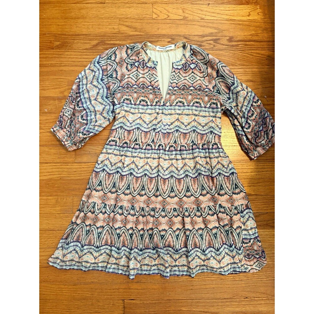 Amanda Uprichard XS Printed Boho Tiered Mini Dress Puff Sleeve Paisley $250